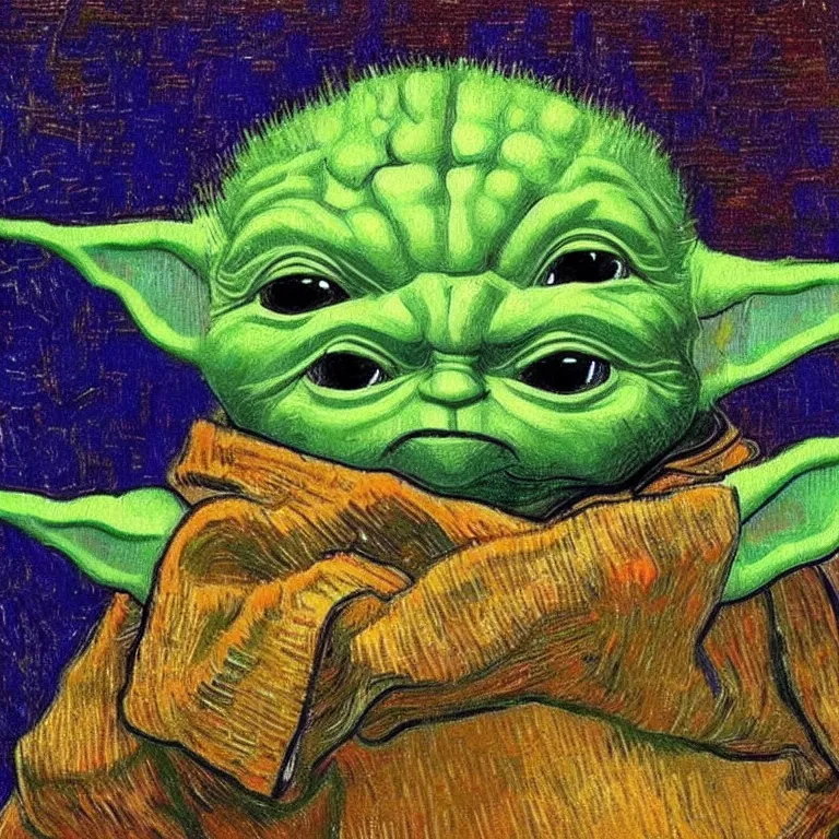 Prompt: baby yoda Painted by Vincent Van Gogh