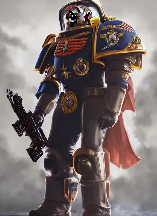 Prompt: donald trump is a space marine, digital render, hyper detailed, ultra sharp, cinematic, natural soft light, rim light, octane render, artstation