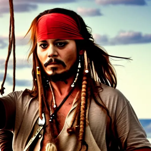 Image similar to bill murray plays jack sparrow, film still, promotional shot