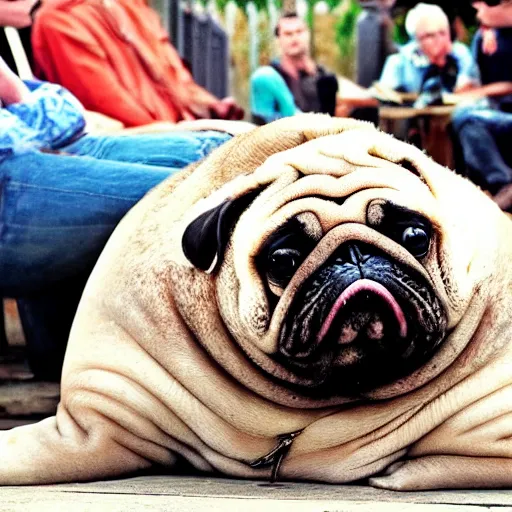 Image similar to a Walrus-Pug Hybrid, A Walrus that looks like a pug, huge tusks, afternoon hangout, good times photograph, candid