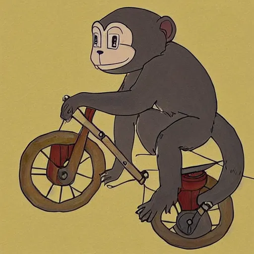 Prompt: “Monkey on a unicycle, in a busy town square, studio Ghibli style”