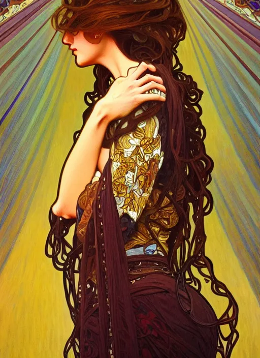 Image similar to oil portrait of singer - songwriter two feet, intricate, elegant, highly detailed, lighting, painting, artstation, smooth, illustration, art by greg rutowski and alphonse mucha