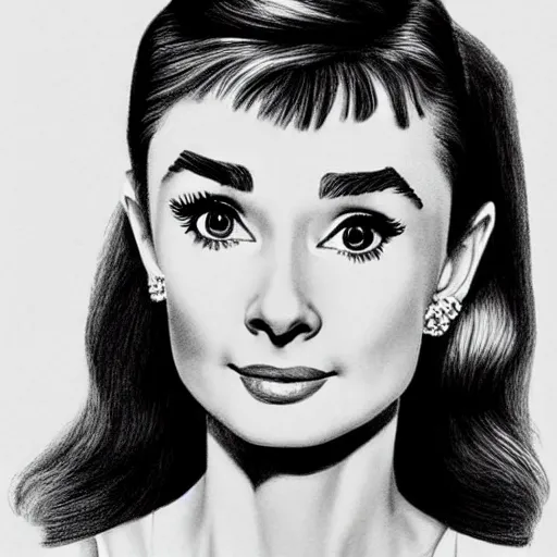 Image similar to pencil illustration of Audrey Hepburn highly detailed, cinematic,