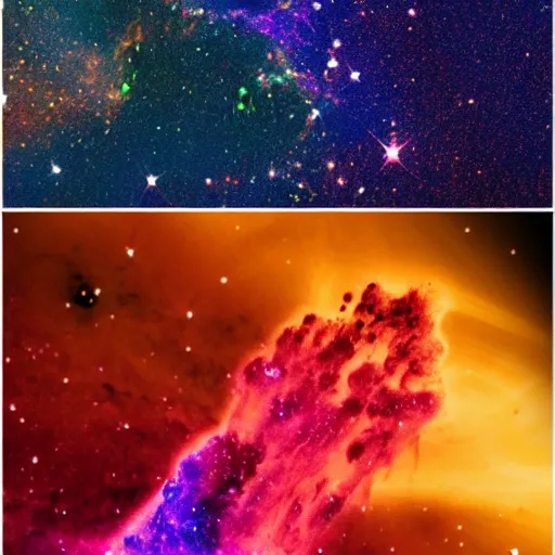 Prompt: termite mounds in space, exploding nebula, dye powders, incredible detail, deep space telescope, vibrant colours