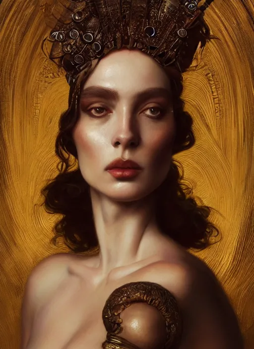 Prompt: highly detailed oil painting | very intricate | cinematic lighting | award - winning | witch pythoness fashion by alexander mcqueen | by roberto ferri, by tom bagshaw, by j. c. leyendecker and klimt, american romanticism, by austin osman spare, artstation, cgsociety, official art, octane