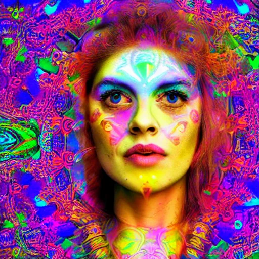 Prompt: a lovely woman in a psychedelic trance