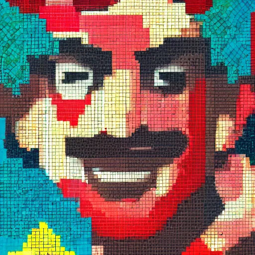 Prompt: mosaic portrait of super mario by lliam brazier, petros afshar, peter mohrbacher, victo ngai
