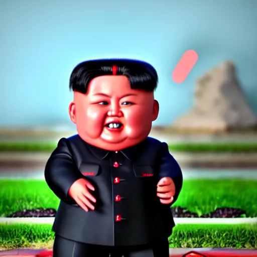 Image similar to kim jong un doll watching screaming chucky doll fireworks octane render