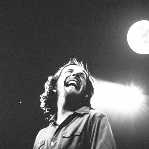 Image similar to 3 5 mm photograph of eddie vedder laughing at the moon