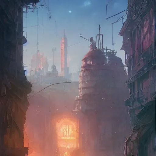 Image similar to post - apocalyptic manila, stephen bliss, unreal engine, fantasy art by greg rutkowski, loish, rhads, ferdinand knab, makoto shinkai and lois van baarle, ilya kuvshinov, rossdraws, tom bagshaw, alphonse mucha, global illumination, radiant light, detailed and intricate environment