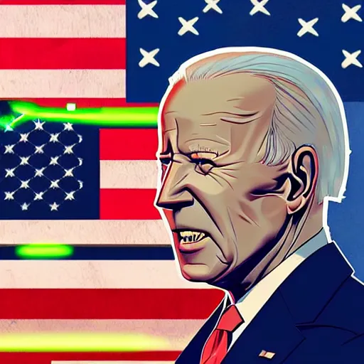 Prompt: joe biden shooting lasers from his eyes, artstation