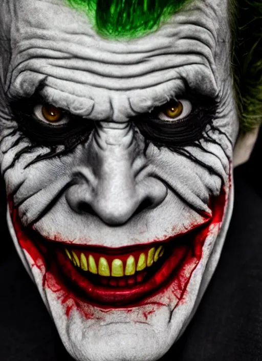 Prompt: photo of Willem Dafoe as the Joker by Eolo Perfido, big smile, head shot, detailed, award winning, Sony a7R