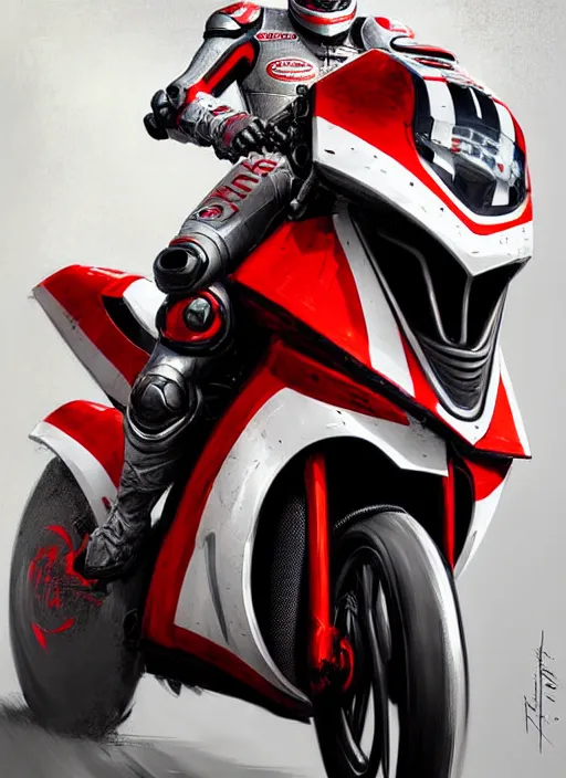 Prompt: portrait epic armored motogp bike with red blu and white accent. highly detailed, digital painting, concept art, smooth, sharp focus, illustration, art by greg rutkowski