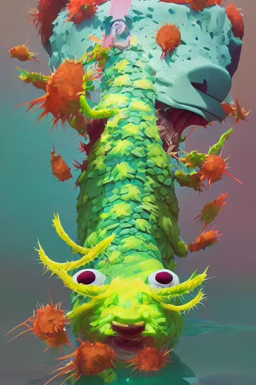 Image similar to 3 d render creature animal sushi cristal very big eye roots cactus elemental flush of force nature micro world fluo fishscale, comics gta 5 cover, official fanart behance hd artstation by jesper ejsing, by rhads, makoto shinkai and lois van baarle, ilya kuvshinov, ossdraws