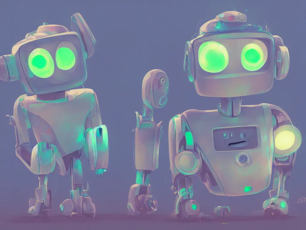 Prompt: happy robot, by pixar, serene illustration, fresh colors, conceptart, trending on artstation