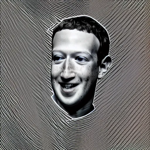 Image similar to seamless looping design of disembodied mark zuckerberg's head on striped white and black background