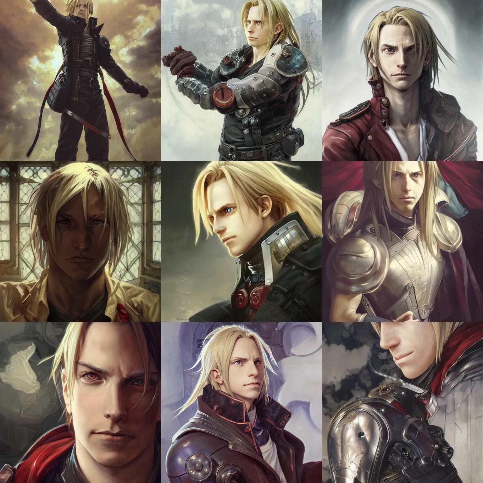 Prompt: a masterpiece portrait painting of edward elric, ultra realistic, concept art, intricate details, eerie, highly detailed, photorealistic, art by artgerm and greg rutkowski and alphonse mucha