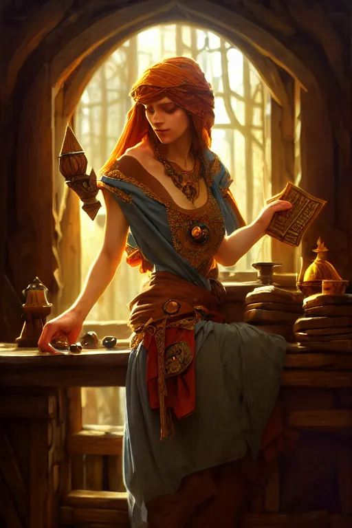 Prompt: photography alexey gurylev, fantasy, merchant, multiple props of wood, mysterious, deep focus, d & d, fantasy, complex, elegant, highly detailed, digital painting, artstation, concept art, matte, clear focus, illustration, hearthstone, artgerm art, greg rutkovsky and alphonse mucha