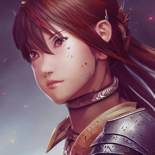 Image similar to a female warrior, character art portrait, anime key visual, official media, illustrated by wlop, extremely detailed, 8 k, trending on artstation, cinematic lighting, beautiful