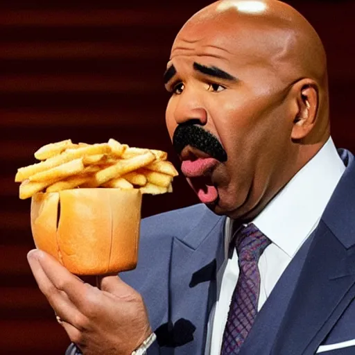 Prompt: photo of steve harvey crying because the cheeseburger he just bit into tasted so delicious