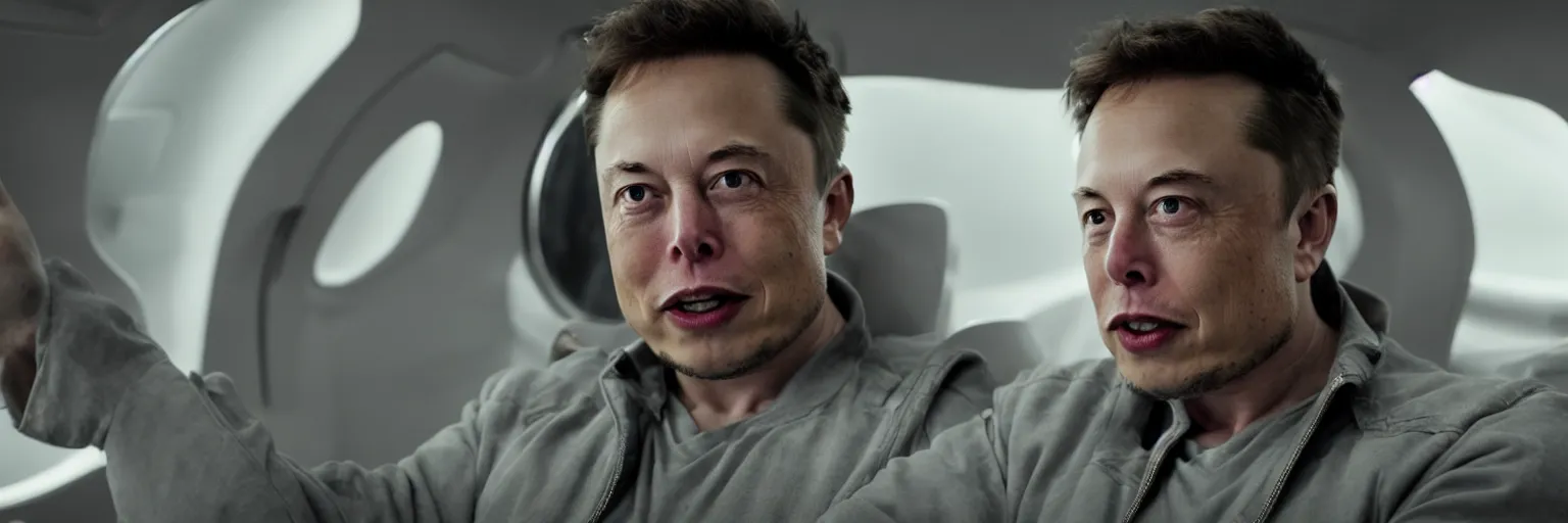 Image similar to elon musk in his sixties in a spaceship, movie still, cinematic, photorealistic, extreme detail, facial features, sharp focus, 8 k, anamorphic lens, lighting, dark