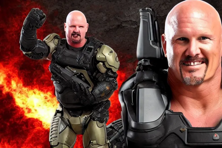 Prompt: Stone Cold Steve Austin as doom guy