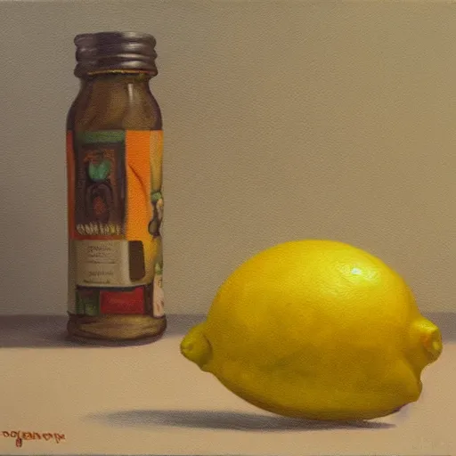 Prompt: lemon fears, oil on canvas, surrealism