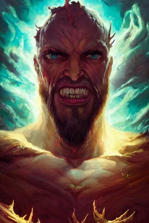 Prompt: clear portrait hulking herculean ogre jesus christ, model pose, bright color, sun shining through, sharp focus, highly detailed face, specular reflection, art by anato finnstark and lecouffe deharme and pete mohrbacher and quentin mabille and frank moth, fantasy illustrations, epic light novel cover art