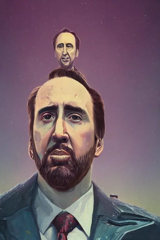 Image similar to Portrait of Nicholas Cage by Simon Stalenhag