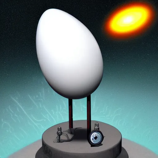 Image similar to a mechanical egg being powered by cosmic fuel, digital art