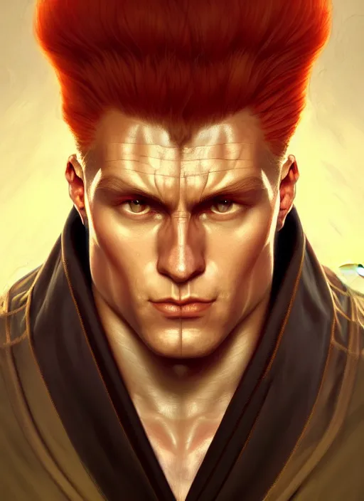 Image similar to asymmetry!! portrait of guile, street fighter iv, global illumination!! intricate, elegant, highly detailed, digital painting, artstation, concept art, smooth, sharp focus, illustration, art by artgerm and greg rutkowski and alphonse mucha