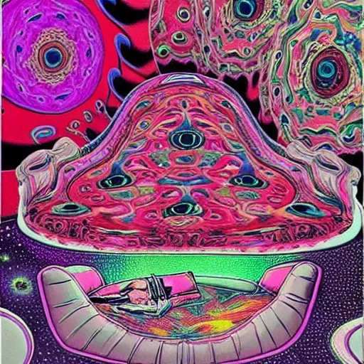 Image similar to psychedelic trippy couch in space, gotta see it to believe it, can't believe my eyes, bald people on couch, hairless couch, couch with no hair, couch with bald people on it, hairless people, couch for hair