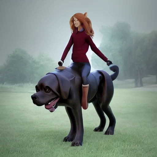 Image similar to girl riding a giant dog in the park, trending on artstation