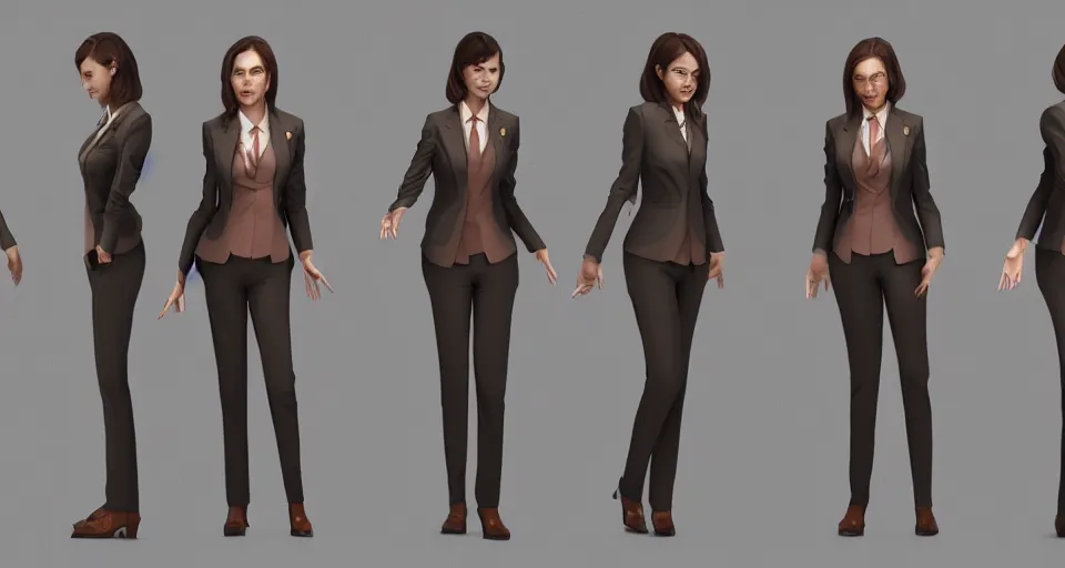 Prompt: Character concept sheet of Business Woman, hyperdetailed, artstation, cgsociety, golden hour 8k