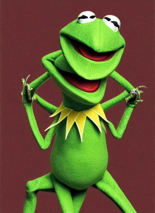 Image similar to portrait of a Deliriously happy and screaming Kermit the frog in Society (1989), highly detailed, centered, solid color background, digital painting, artstation, concept art, smooth, sharp focus, illustration, artgerm, donato giancola, Joseph Christian Leyendecker, Les Edwards, Ed Repka, WLOP, Artgerm