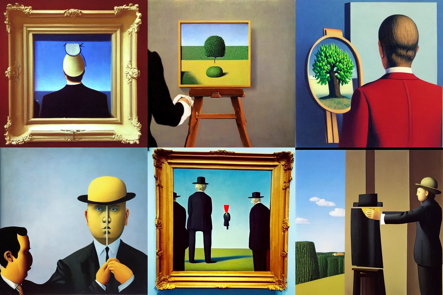 Prompt: “painting by Magritte of Magritte painting a painting by Magritte”