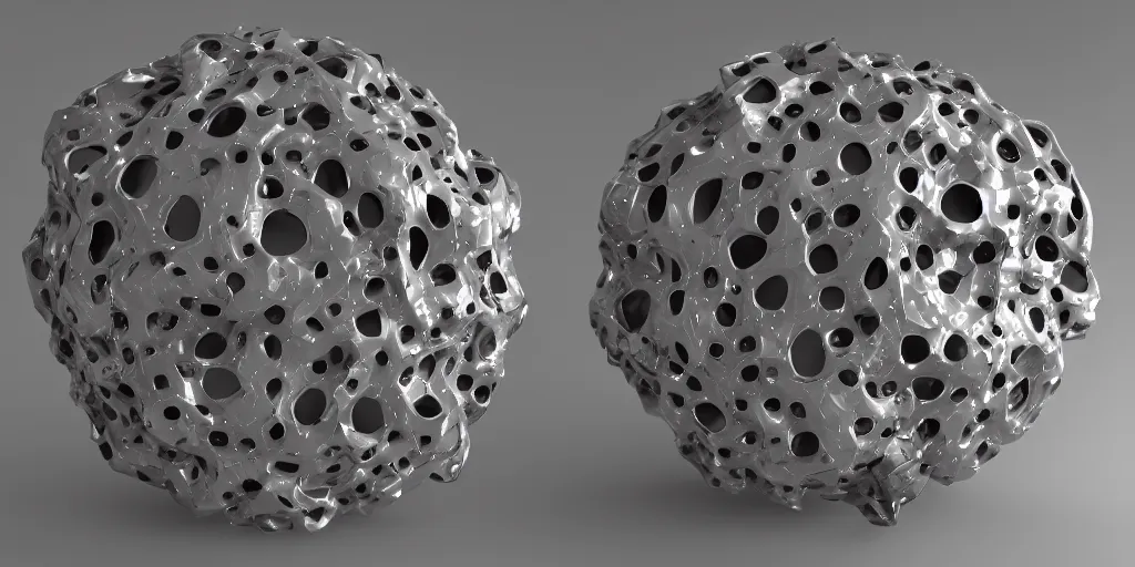 Prompt: photorealistic 3 d voronoi sculpture made of liquid metal, raytraced, octane render, c 4 d, 8 k