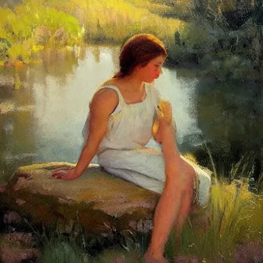 Image similar to A body art of a beautiful scene of nature. The colors are very soft and muted, and the overall effect is one of serenity and peace. The composition is well balanced, and the brushwork is delicate and precise. by Patricia Polacco, by Raymond Leech