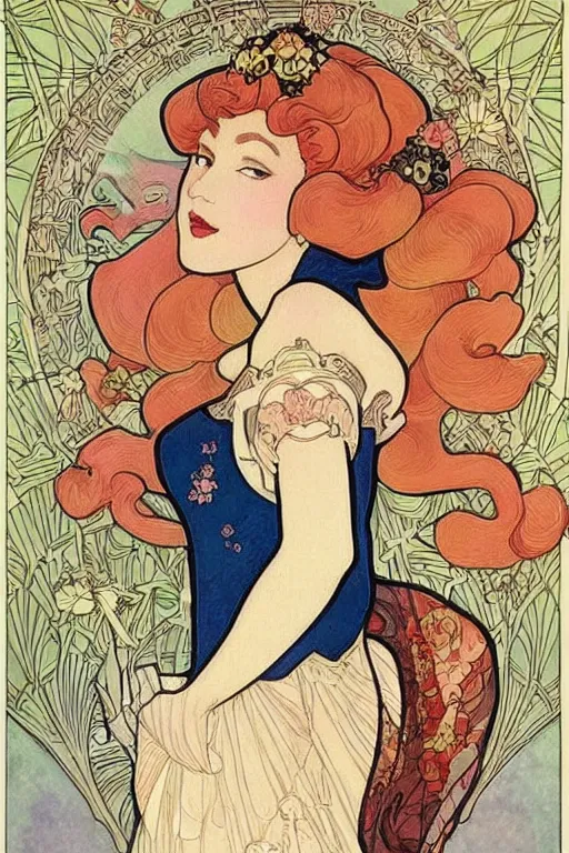 Image similar to beautiful art nouveau painting of princess - peach!!!!!!! by mucha, sharp edges, intricate line - work.
