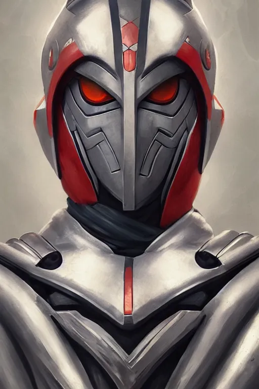 Image similar to portrait of a ultraman with japanese armor and helmet,, symmetrical, art by greg rutkowski, matte painting, trending on artstation