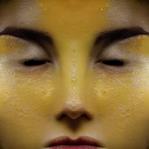 Prompt: “photo of a face of a woman skin textured as lemon”