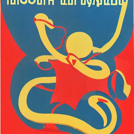 Prompt: soviet propaganda poster featuring a snake tangled on planet earth, view from space