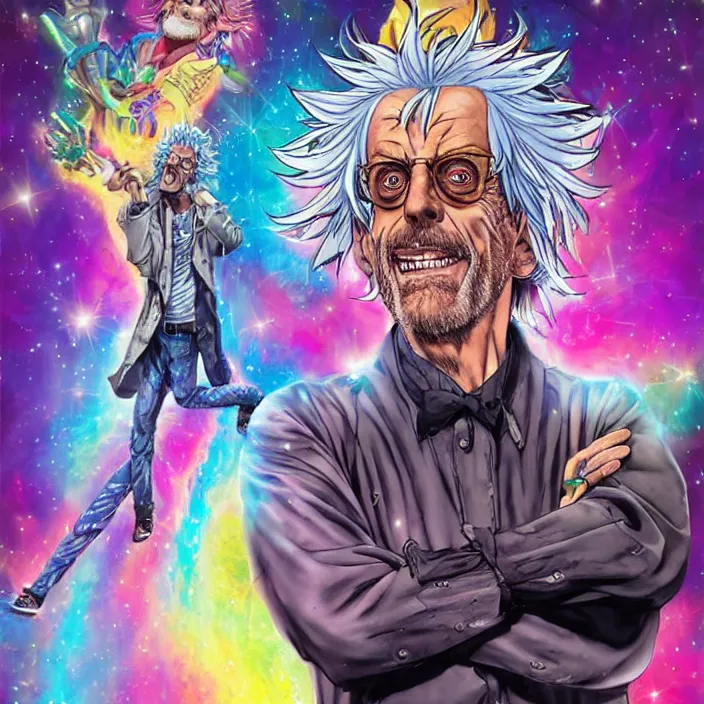 Image similar to Christopher Lloyd as Rick Sanchez by Noriyoshi Ohrai and Lisa Frank