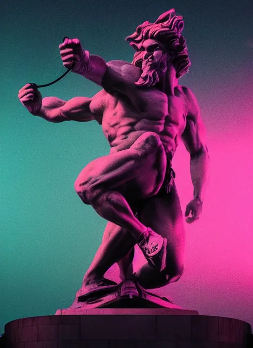 Prompt: statue of hercules looking angry, beeple, vaporwave, retrowave, black background, neon wiring, black, glitch, strong contrast, pinterest, trending on artstation