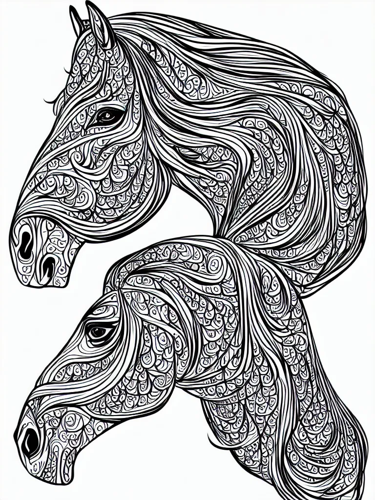 Image similar to beautiful horse, ornamental, fractal, ink draw, line art, vector, outline, simplified