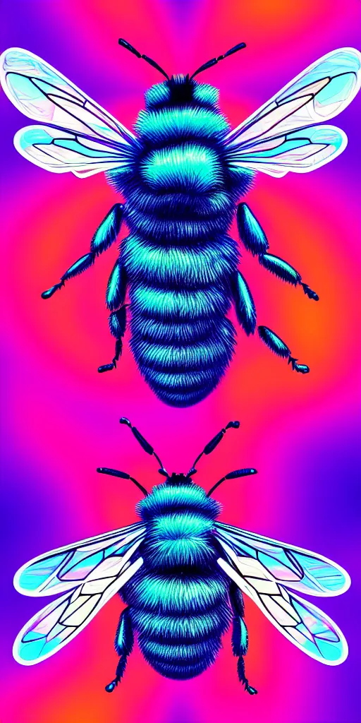 Image similar to hyper detailed ultra sharp of a beautiful bee. trending on artstation, vaporwave aesthetic, synthwave, colorful, psychedelic, digital painting, concept art, smooth, sharp focus, illustration, 8 k