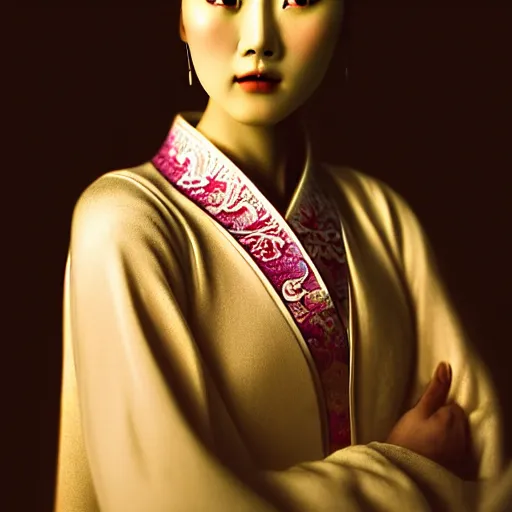 Image similar to photographic portrait of a stunningly beautiful renaissance female with chinese opera makeup in soft dreamy light at sunset, contemporary fashion shoot, by edward robert hughes, annie leibovitz and steve mccurry, david lazar, jimmy nelsson, breathtaking, 8 k resolution, extremely detailed, beautiful, establishing shot, artistic, hyperrealistic, beautiful face, octane render