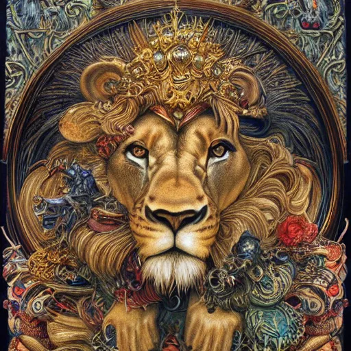 Image similar to lion birthday, insanely detailed and intricate, hypermaximalist, elegant, ornate, luxury, elite, james jean, brian froud,