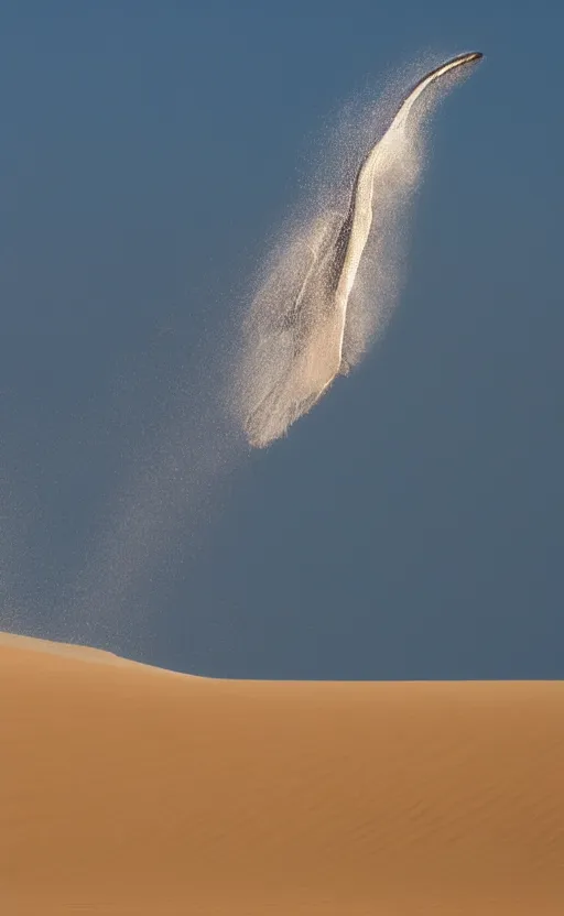 Image similar to blue whales jumping in sand dunes, photography