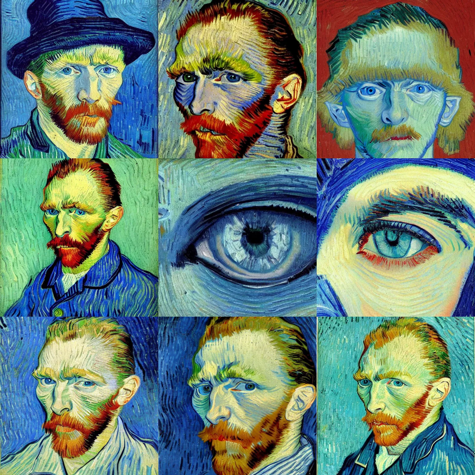 Prompt: blue eyes, painted by vincent van gogh, oil on canvas